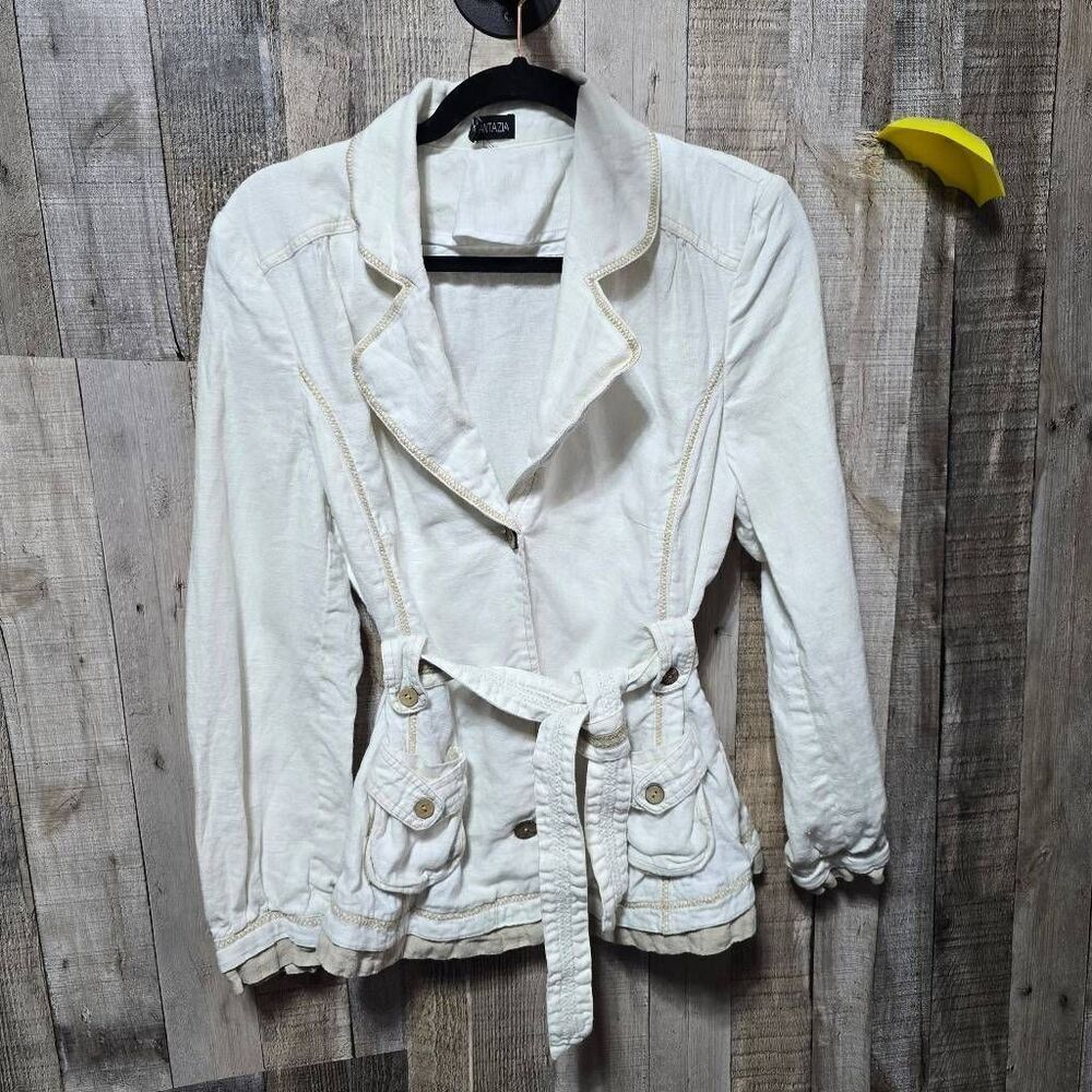 Fantazia Cream Linen Blazer Office Business Work Minimalist